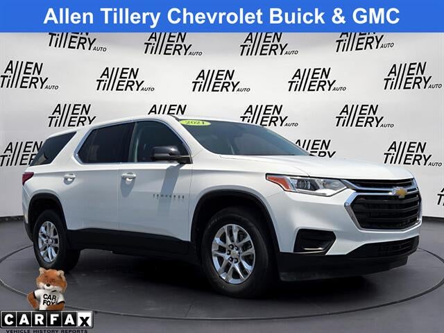 2021 Chevrolet Traverse LS in Summit White — front three-quarter view