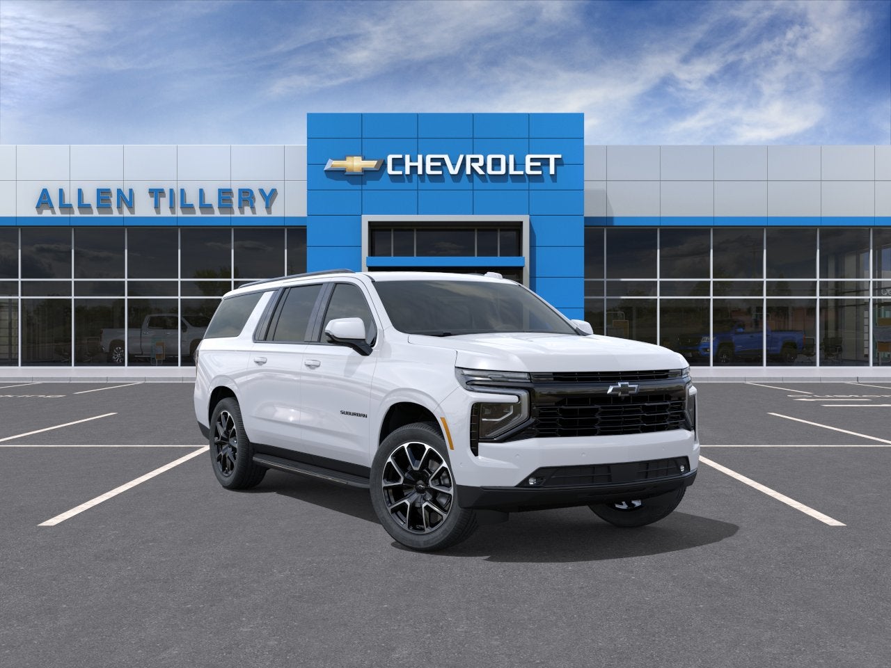 2026 Chevrolet Suburban RST in Summit White — front three-quarter view