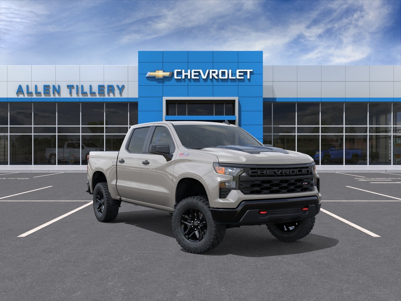 2026 Chevrolet Silverado 1500 Custom Trail Boss in White Sands — front three-quarter view