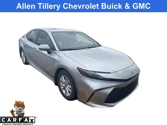 2025 Toyota Camry LE in Celestial Silver — front three-quarter view